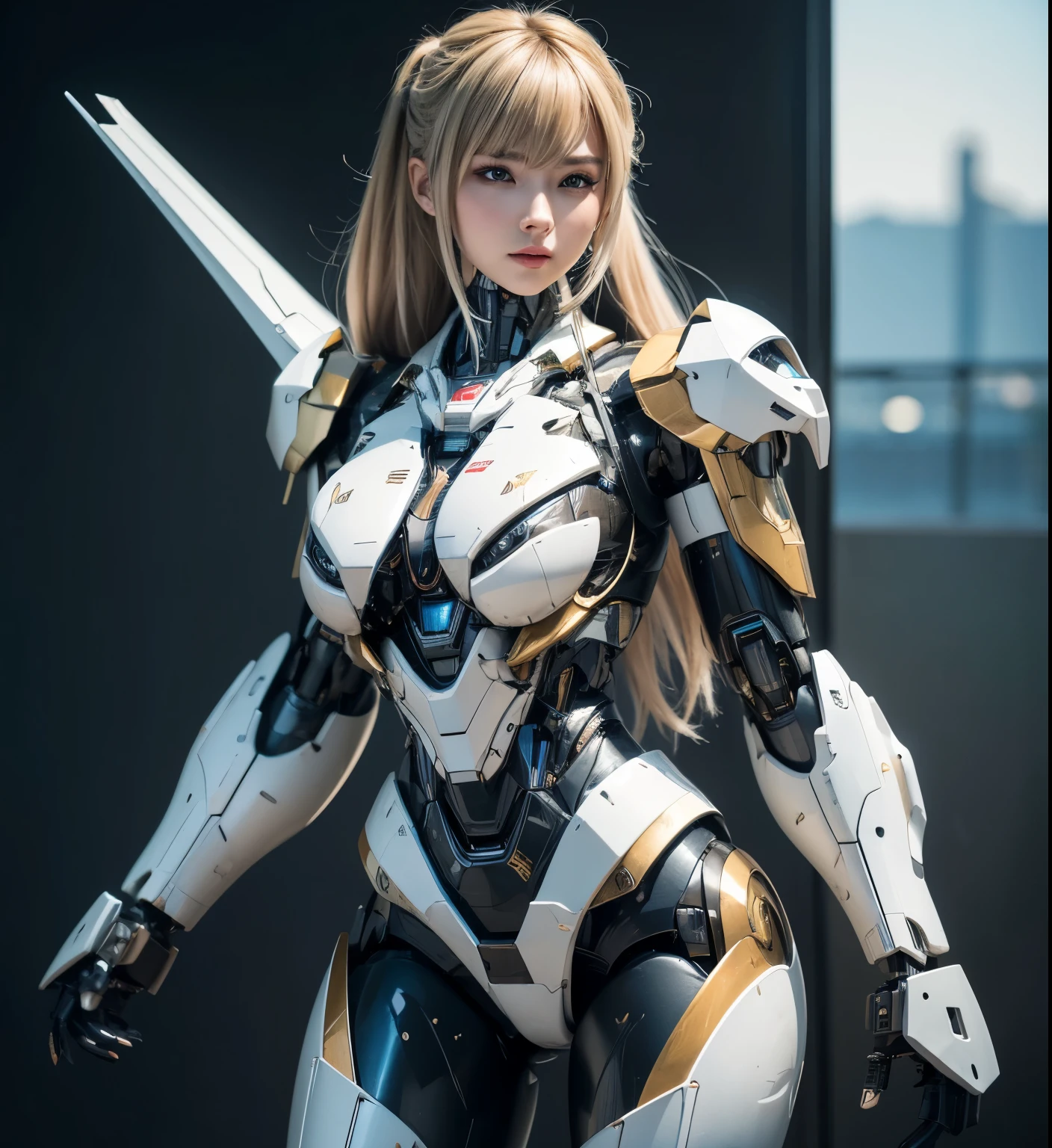 Textured skin, Super Detail, high details, High quality, Best Quality, hight resolution, 1080p, hard disk, Beautiful,(Super Heroine),Oppai Missile,beautiful cyborg woman,Mecha Cyborg Girl,Battle Mode,Girl with a Mecha Body,She wears a battle cyborg mech with a weapon,Fulll body Shot