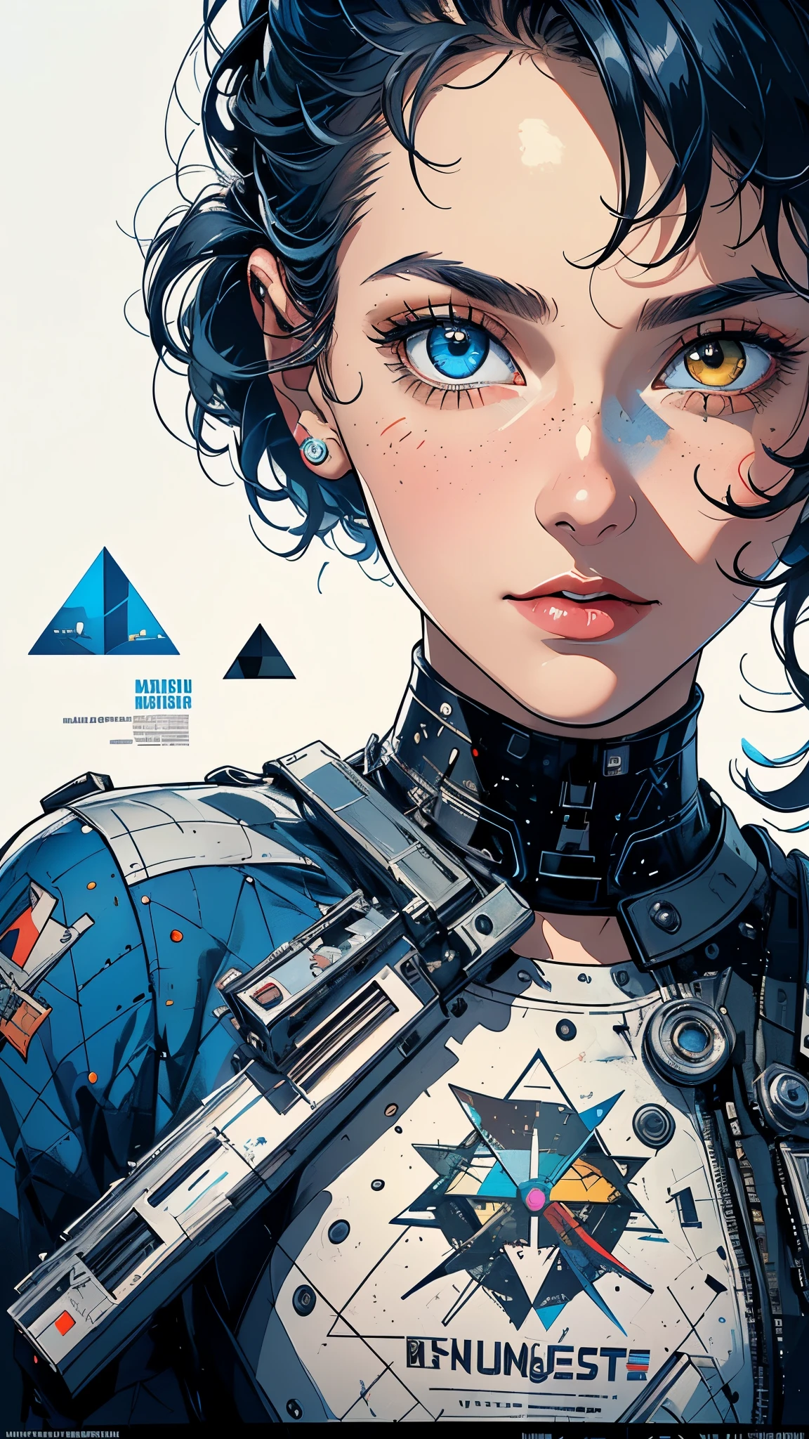 (((masterpiece, highest quality))),(((solo:1.2))),(((1girl:1.2))),32k wallpaper, very detailed, poster, vintage science fiction, 1960s,(((((geometric cinematic movie poster))))), (bauhaus), shape,(((abstract))), mid century modern, movie poster, vintage, Perfect Lady,1970's, halftone, speech bubble,(((portfolio,Close-up))),(((various angle))),(((bust up))),((highlight)),Vast landscape,((((heterochromia)))),(((complete. detailed face))),(((Extremely talented))),(((most complecated machine)))