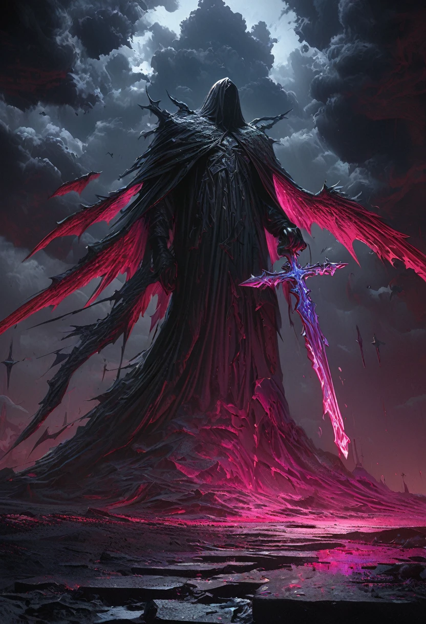 (masterpiece, best quality: 1.2), angel underground, broken wings, holding a blue silver crucifix, moonlight, ominous clouds, dark fantasy illustration style, dark arts, high contrast, dark shadows, atmospheric perspective , melancholic colors, cinematic composition, volumetric lighting, numbers, brush strokes, dramatic lighting, low angle, surrealism, super detailed, hyperrealism