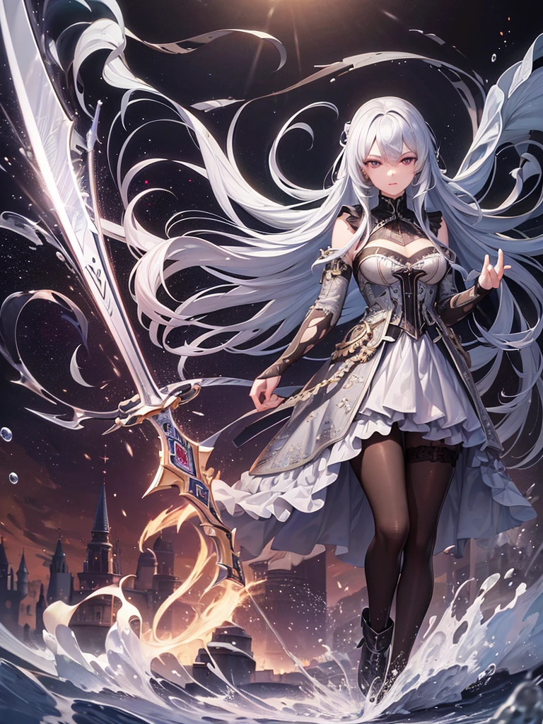 A Russian girl in her early 20s with ash grey hair, ((highest quality)),(Ultra-high resolution),(Very detailed),(Detailed Description),((The best CG)),(A masterpiece),Ultra-precise art,Amazing drawing art,(Art with precise detail:1.5), steel, Swordsman