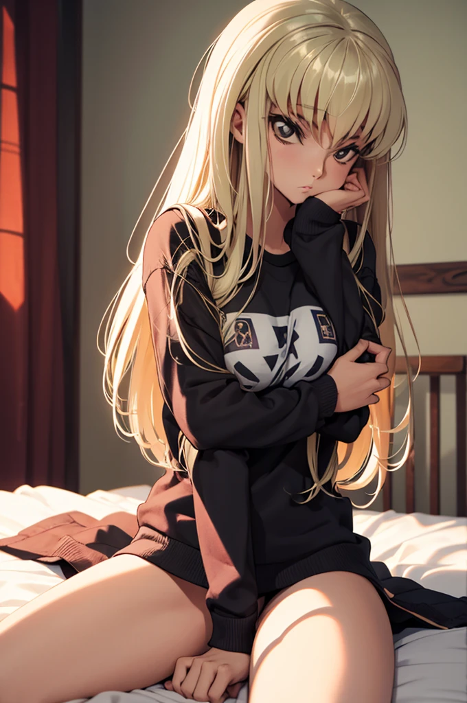 suma garota usando uma camisa grande masculina, the girl is only wearing panties and is sitting on the bed