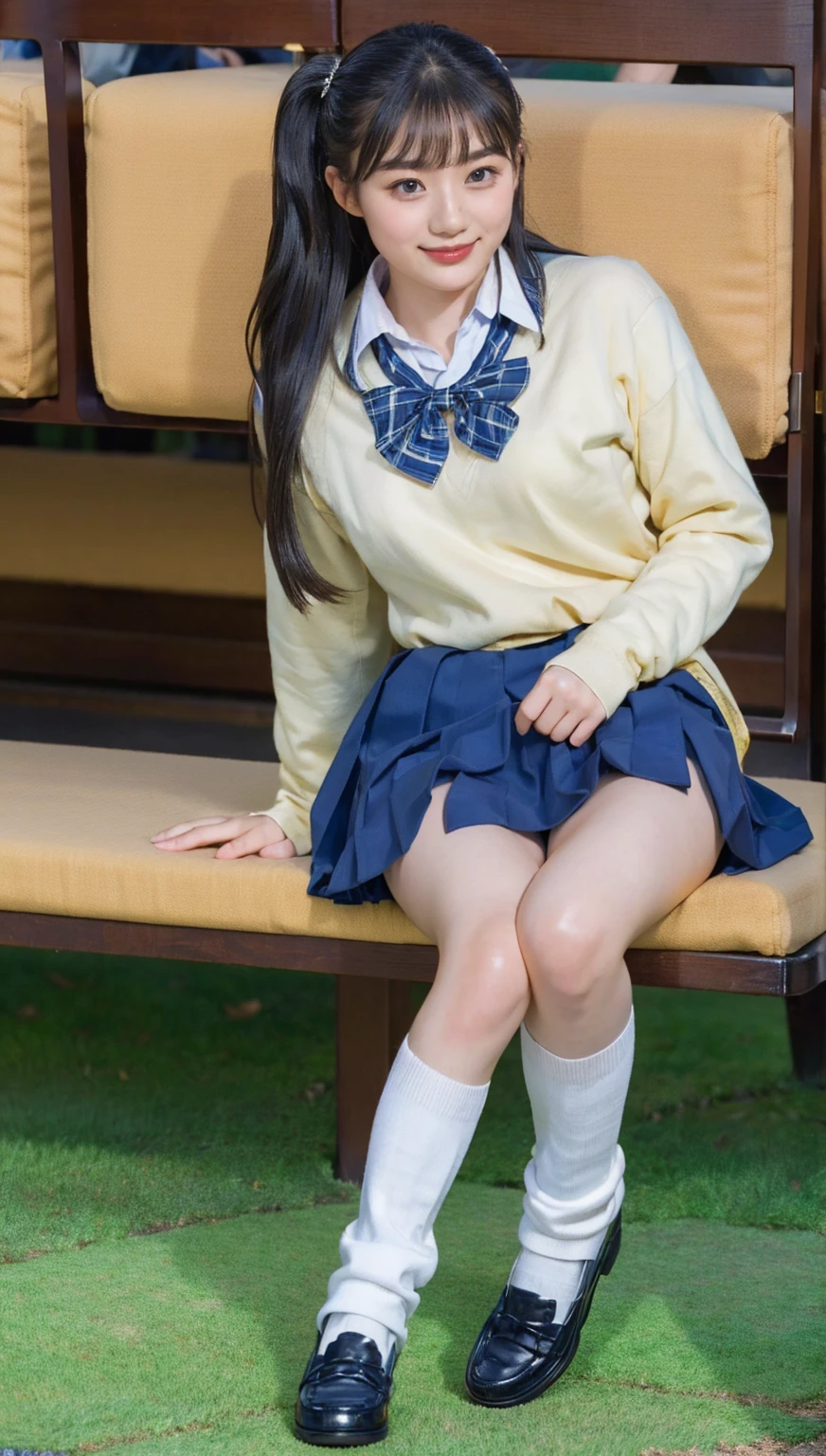 (photorealistic:1.4), best quality, masterpiece, raw 32k photo, (extremely detailed japanese beautiful girl), (extremely detailed eyes:1.2), (cute face:1.2), ultra-detailed, ultra high res, amazing, BREAK,sitting,
(school uniform:1.5), smile, (full body:1.2), detailed school girl, (disneyland:1.3), beautiful detailed girl, bangs, cute face, miniskirt,loafers, perfect legs, perfect hands