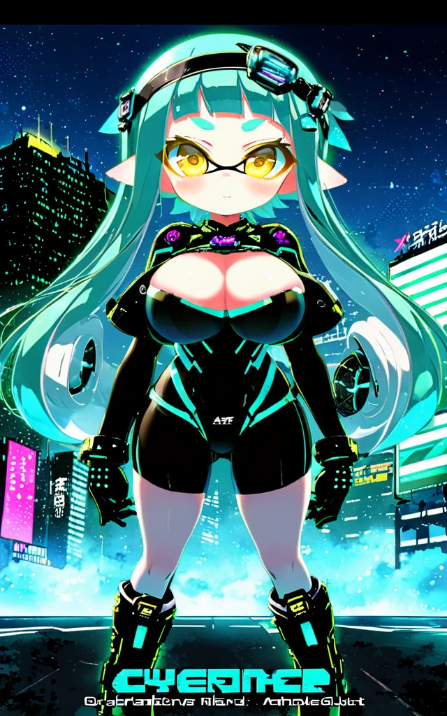 masterpiece、Highest quality、High resolution、Real Anime、3D、Splatoon Girl、Anime girl in a dress and headband standing in front of a building, digital cyber-punk anime art, Digital cyber-punk - Anime Art, アニメ cyber-パンク アート, cyber-punk Anime Girl, cyber-punk Anime Girl mech, Anime Style 4k, Best anime 4k konachan wallpaper, cyber- , cyber-punk anime art, Portrait anime astronaut girl, Future anime girl, Dreamy cyber-punk Girl、Golden Eyes、cyber-ネオンカラーの触手髪、gigantic breast、Cleavage、blush、Rouge、