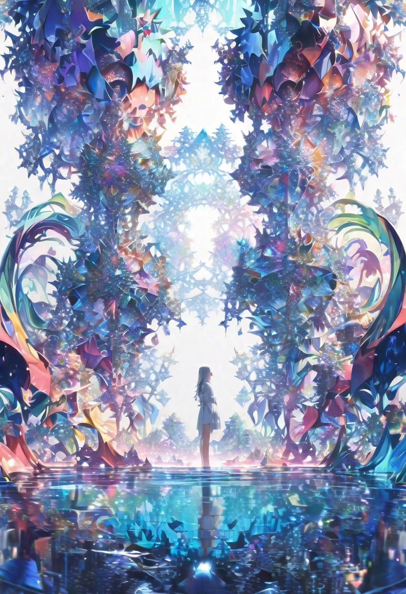 ((masterpiece)), (anime:1.3), ((Highest quality)), (Abstract art:1.5), (High resolution), (pale colour), Wide Shot, (Fractal structure:1.5), (Simple white background:1.6), landscape, (beautiful), (Biological atmosphere), deep sea, (pretty girl), (Hollow Eyes), (profile), beautiful白い髪, (Are crying), transparent Glass ice mirror Blue rose crystal Photorealistic CG