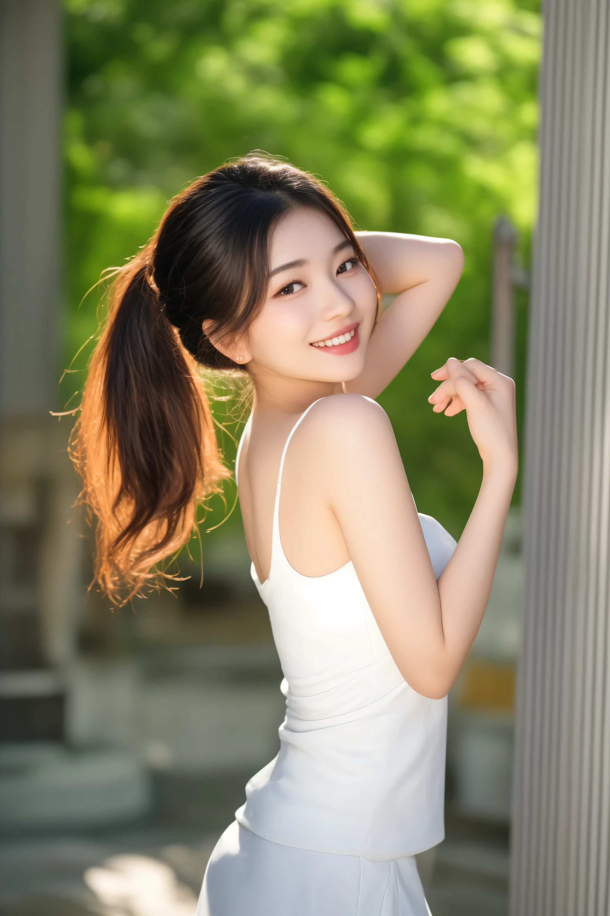 arafed woman in white dress posing for a picture in front of a building, beautiful young korean woman, gorgeous young korean woman, beautiful asian girl, beautiful young asian woman, a young asian woman, asian girl with long hair, beautiful asian woman, an asian woman, beautiful south korean woman, young asian girl, young asian woman, a cute young woman, chinese girl