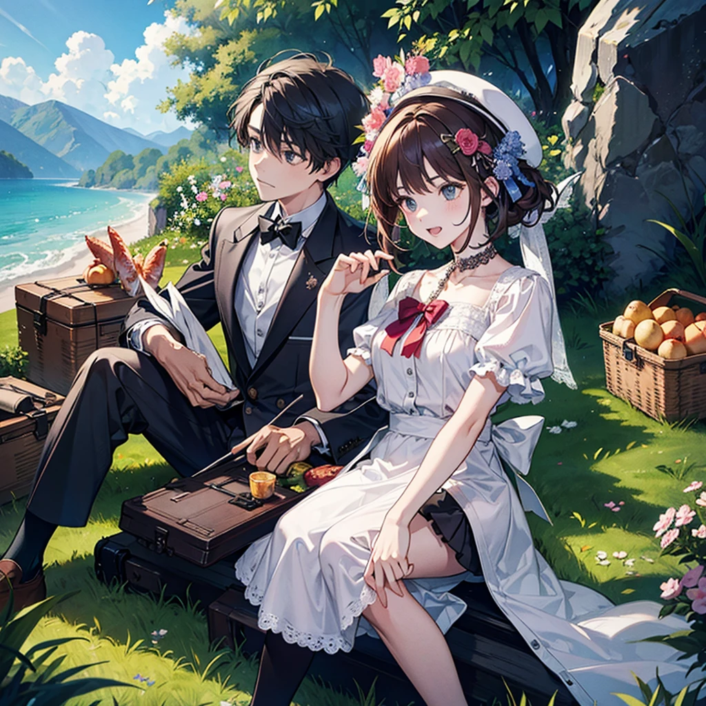 a couple boy and girl picnic