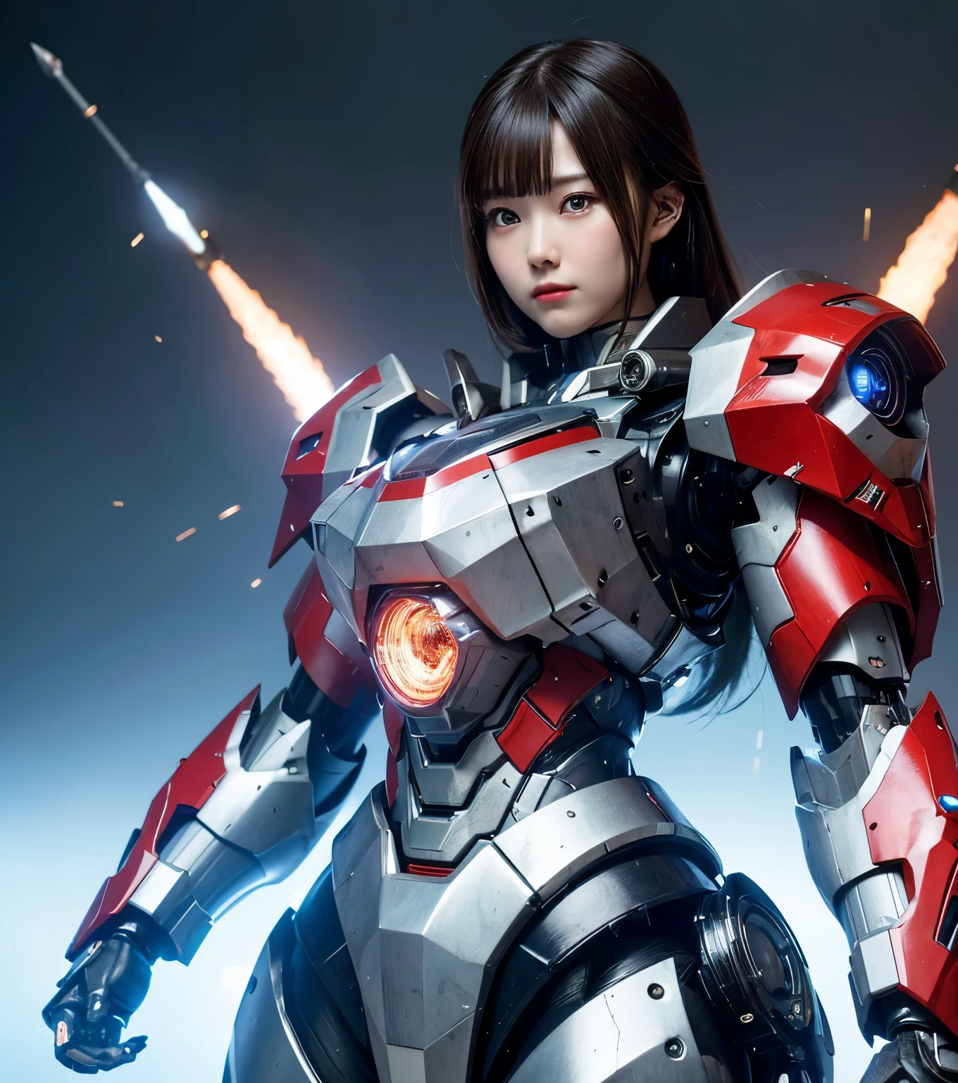 Super detailed, advanced details, high quality, High resolution, 1080p, hard disk, beautiful,(war machine),Armor War,(Rocket Missile)Capture the big picture,beautiful,Mecha cyborg girl,battle mode,Mecha body girl,She is wearing a futuristic war machine weapon mecha