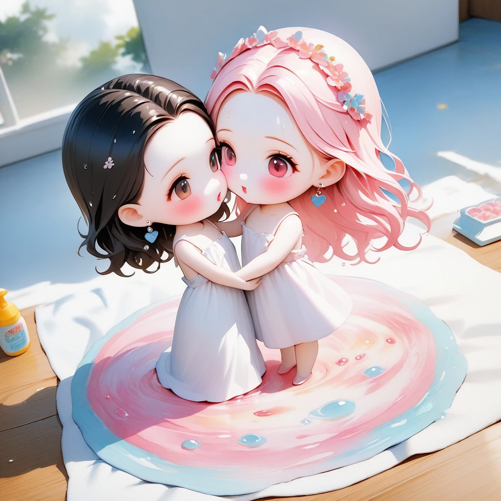 (masterpiece, Highest quality: 1.2),Barbie Doll,，colloid， Sexy Eyes，Expression of kiss，Wet pink and white sexy lips， colloid皮肤，Full Figure，Earrings（（Watercolor towel）），Full Body Shot