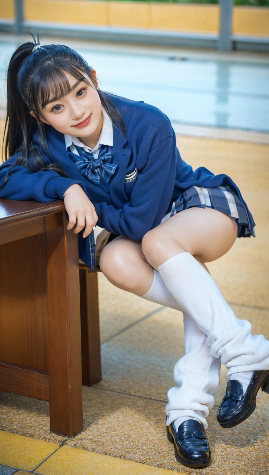 (photorealistic:1.4), best quality, masterpiece, raw 32k photo, (extremely detailed japanese beautiful girl), (extremely detailed eyes:1.2), (cute face:1.2), ultra-detailed, ultra high res, amazing, BREAK,
(school uniform:1.5), smile, (full body:1.2), detailed school girl, (disneyland:1.3), beautiful detailed girl, bangs, cute face, miniskirt,loafers, perfect legs, perfect hands,loose socks
