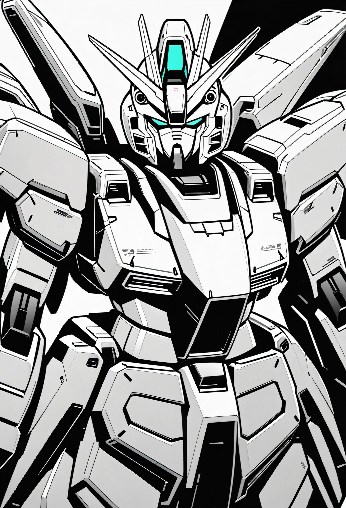 (masterpiece),(Highest quality),(High resolution),(((Line art))),(((Monochrome))),8k,wallpaper,soft-edge,Gundam,Mobile Suit,(Detailed depiction of the face),Clear lines,Twin Eye,((No background))