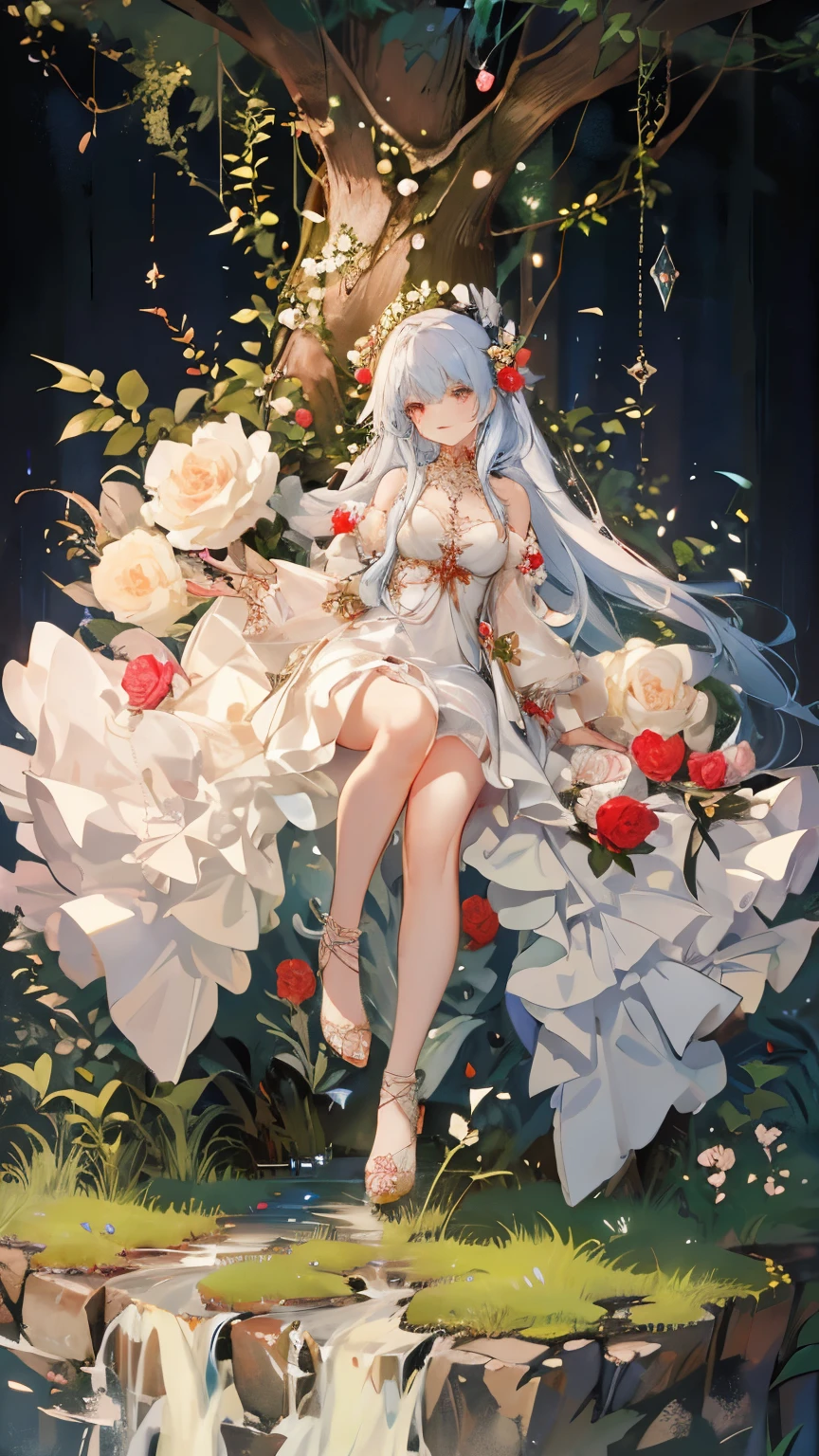 Leprechauns in the forest，White Rose，White Rose Fairy，detail，in battle，full-body shot