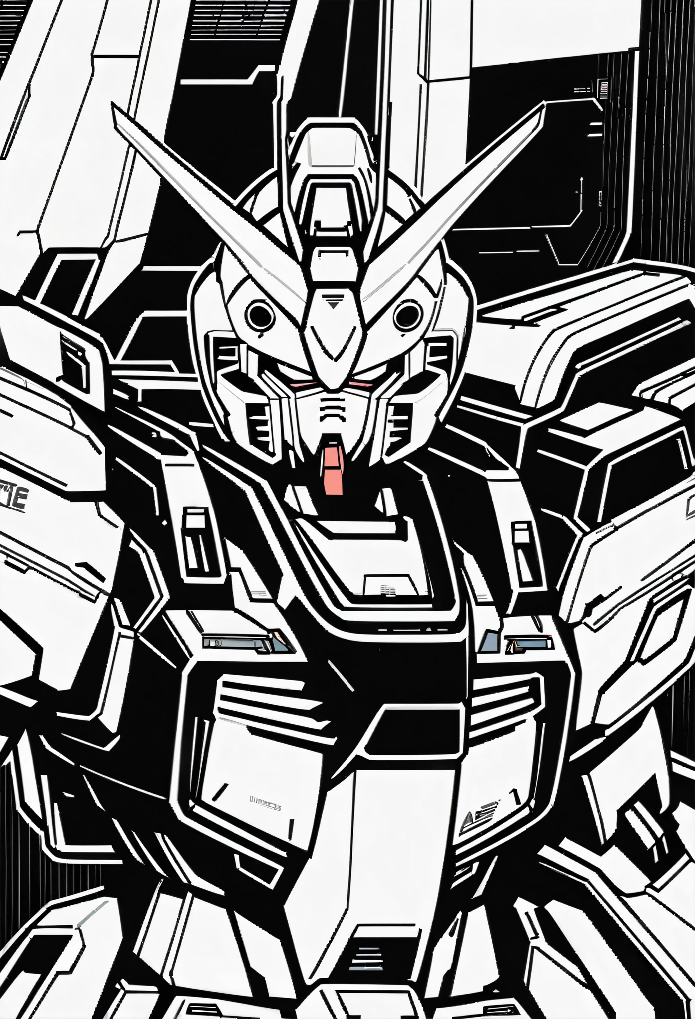 (masterpiece),(Highest quality),(High resolution),(((Line art))),(((Monochrome))),8k,wallpaper,soft-edge,Gundam,Mobile Suit,(Detailed depiction of the face),Clear lines,Twin Eye,((No background))