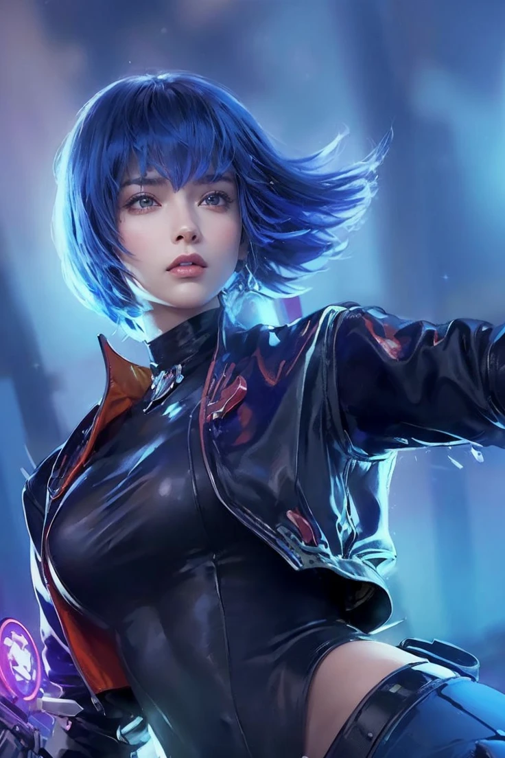 (masterpiece), (best quality), (best detail), (distant general view), (postage stamp),(main color of illustration: bright saturated red), (secondary color: lapis lazuli), a red cafe racer motorcycle driven by a woman with defiant stance, very detailed chassis, futuristic western scenery, night (many stars, moon), shading (detailed, much contrast), very saturated pulp colors