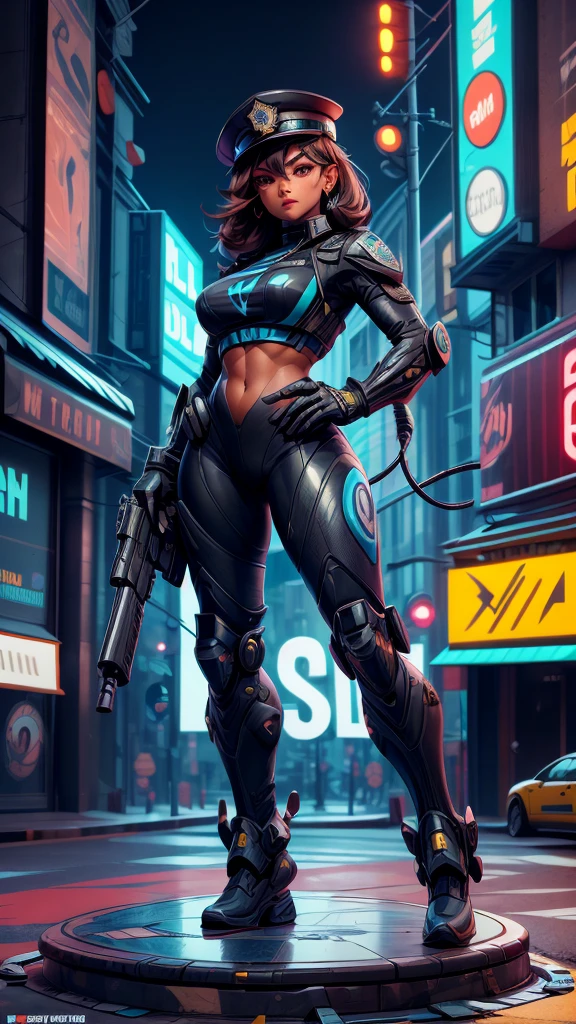 Maximum image quality，detalles sobresalientes，ultra high resolution，The police of the future，Mecha pie，Lleva un uniforme SWAT futurista.，She stood in front of the police car.，muy sexy，senos de neodio，escote，support，desnudarse，bragas，Cuerpo robusto，Sexy y robusta，Abdominales detallados，Detailed muscle lines，dynamic poses，la noche，Fondo de vista de la calle de la ciudad futura，neon light，sense of science and technology，future technology，Estilo cyberpunk muy detallado.，personaje ciber punk，Highly detailed police uniforms.，Highly detailed police cap.，Fuerza policial altamente detallada，Highly detailed police badge，Brazaletes muy detallados，Tiras policiales muy detalladas.，Charreteras muy detalladas.，usar gorra de policia，Highly detailed electric batons.，Armas muy detalladas，El arma del futuro，intercomunicador，Dispositivos inalambricos，Esposas muy detalladas.，Equipo policial muy detallado.，Very detailed police car.，Future police car，fachada，Foto de cuerpo completo，Mirar desde abajo hacia arriba，mirar desde abajo, Mira al espectador，Extremidades normales，Proporciones corporales armoniosas，Dedos normales，Normal face，Normal eyes，Rasgos faciales normales