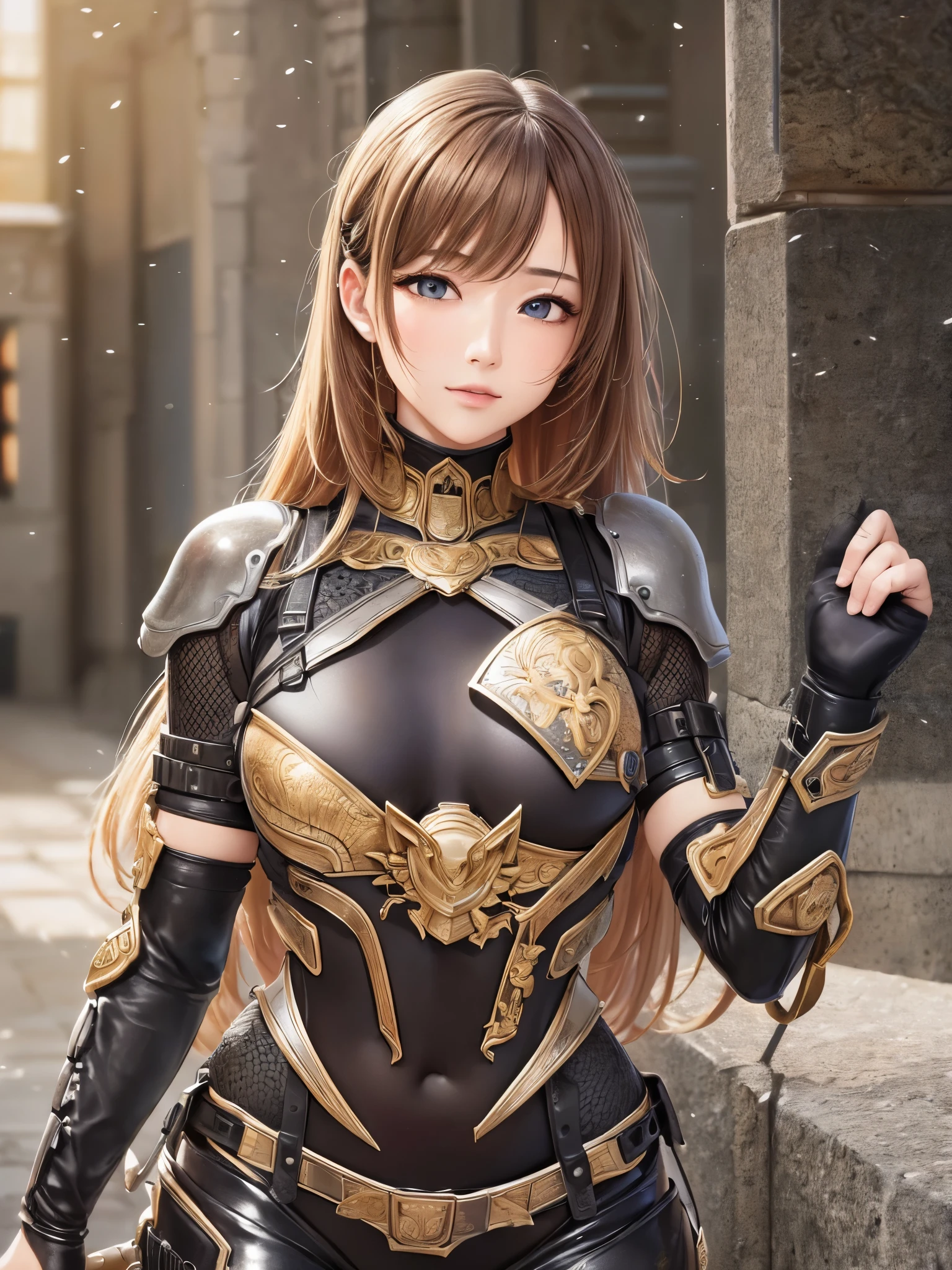 ((Highest quality)),(Ultra-high resolution),(Very detailed),(Detailed Description),((The best CG)),(A masterpiece),Ultra-detailed art,Amazing painting art,(Art with precise details:1.5), (Woman in a bodysuit:1.6),(Chest protector:1.6)