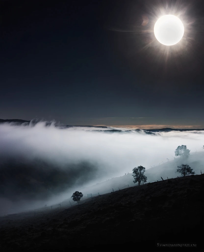 black background ,mist , anguish, valley , eclipse, Spirits,