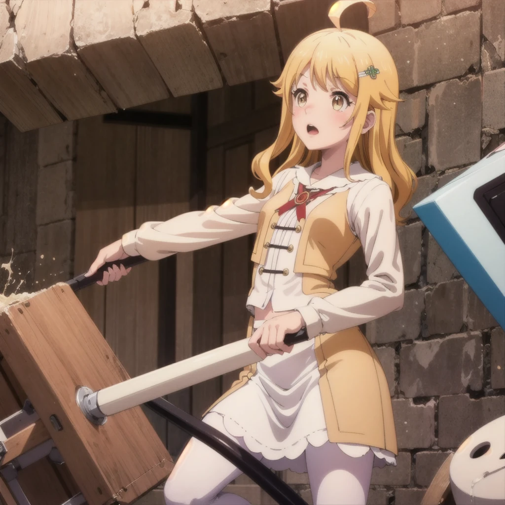masterpiece, Highest quality,Small breasts, Emily,alone,Have a hammer,Finding_stance,White Pantyhose