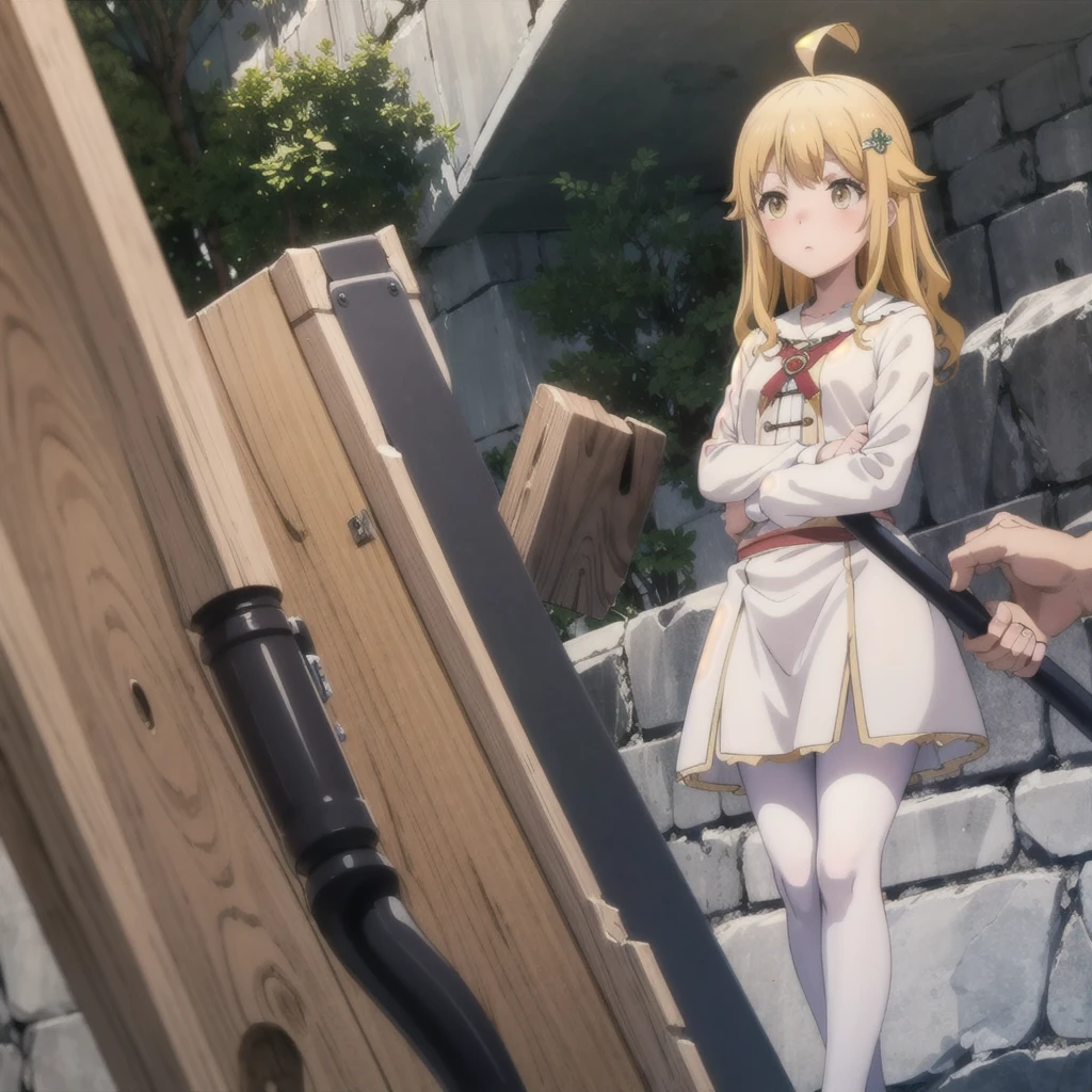 masterpiece, Highest quality,Small breasts, Emily,alone,Have a hammer,Finding_stance,White Pantyhose