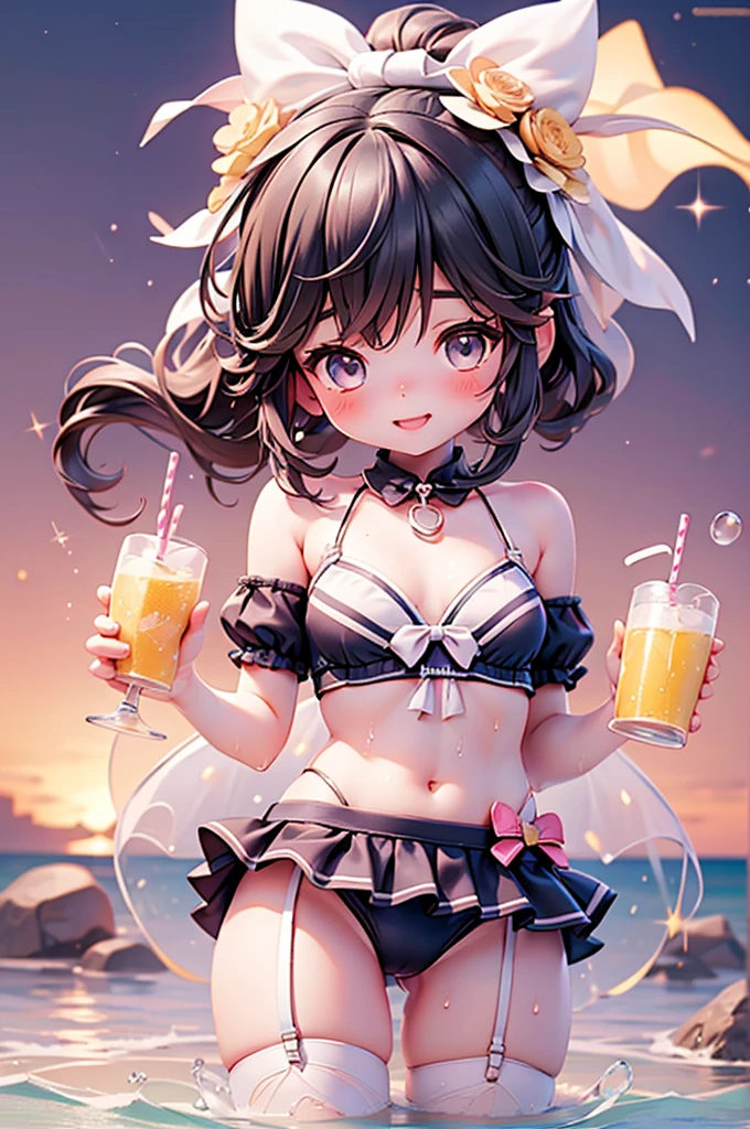 actor、ちいさなスーパーIdol、shy person、Tan Skin、(10歳のgirl)、(Beachで泳いだり)、(Wet school uniform)、(Wet and see-through uniform)、(Laughing)、((Highest quality、8k、masterpiece:1.3))、girl、White Dress:1.1、Cute girl、Primary school students、Young Girl、(Flat Chest)、(Small breasts)、(((Acup)))、bust75centimeter、Idol、Droopy eyes、yellow、Small and delicate body、Slender、Super detailed face、(Big eyes:1.2)、Make your eyes clearer、double eyelid、Ultra-high resolution,、Wide forehead、No makeup、Realistic eye and facial details, Perfect teeth alignment、Perfect eyes and a perfect mouth、 Cheerleader、スクールSwimwear、Bloomers、1girl、Gravure pose、ponytail、Charm、髪をかき上げながら笑顔でWink、Beach、mini skirt、gold、Beautiful Supermodel, Dark Eyes、Wink、Swimwear、bikini、slender、(Acup)、Fairy、ballerina、Shiny satin fabric、Pool Party、Perfect Face、Perfect Eyes、Narrow waist、ribbon、beautiful girl、(Short Hair)、ribbonの髪飾り、Garter Ring、マイクロbikini、(masterpiece), Beautiful Face, 、 Beautiful Eyes, Black Hair, very cute, 8 Life-size,8k resolution, elegant, Approaching perfection, A stunningly beautiful (1girl:1.1), Ultra-high resolution, Best Quality, Small round face, Big eyes, Highly detailed face and eyes, Slenderの, Thin thighs, Make your legs thinner,