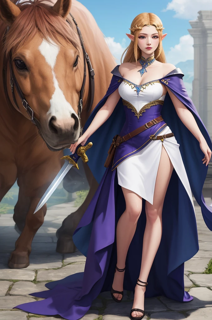 Final Fantasy 4，Rosa Farrell，Wearing a cape、Woman holding a sword, princess Final Fantasy 4, Final Fantasy 4 Dusk Princess, Final Fantasy 4, Dusk Princess, A rendering of Mirabelle Madrigal, portrait of princess zelda, Fantasy Costume, Fashion RPG Clothing, Full body close-up, Padmé Adara, Full body fairy, From Final Fantasy 4, High-quality rendering, Beautiful full body concept art