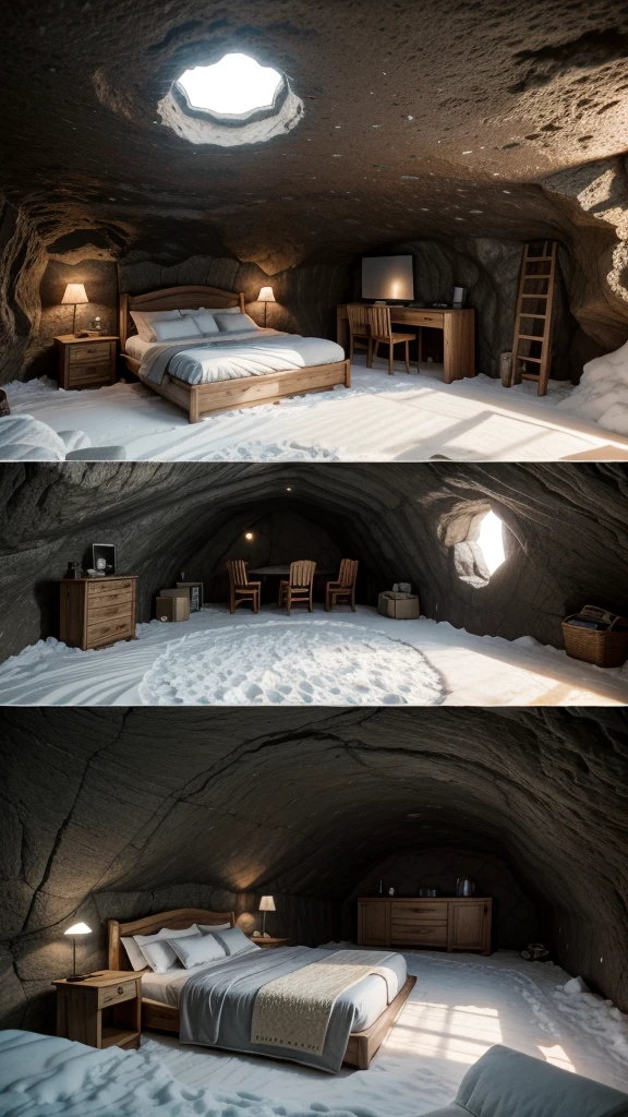 There is a room，There is a bed and a camera inside, Snow cave, made in Unreal Engine 5, Unreal Engine. Stills, Rendering with Unreal Engine 5, created in Unreal Engine 5, Philip Hodas&#39;s Artistic Style, Adventure surrealistic rendering, rendered in Unreal Engine 5, matte painting Unreal Engine, Cryengine 8K rendering, cinematic render Unreal Engine