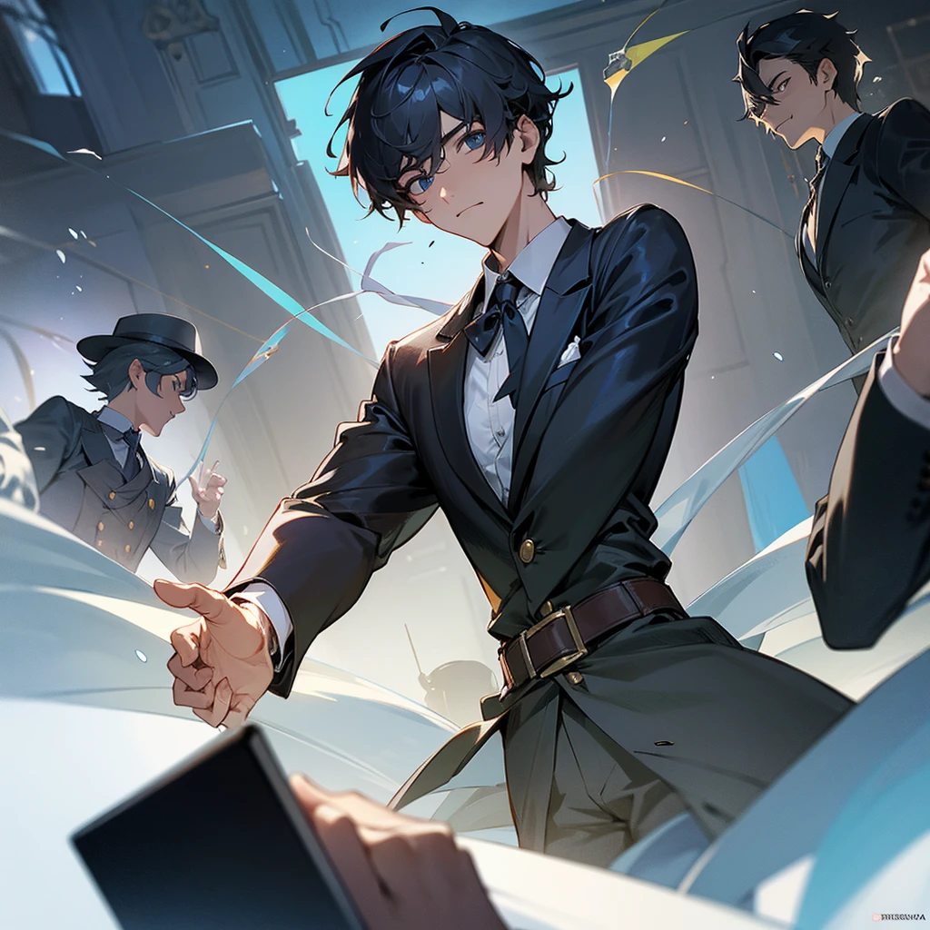"Hola, Could you create an image of four characters solving a mystery together? Quisiera que se vea un detective liderando el grupo, una experta forense analizando evidencias, a hacker collecting information and a strong and reliable male character contributing his protective presence. I would love for them to be in an intriguing scene that reflects their teamwork to solve mysterious cases.."