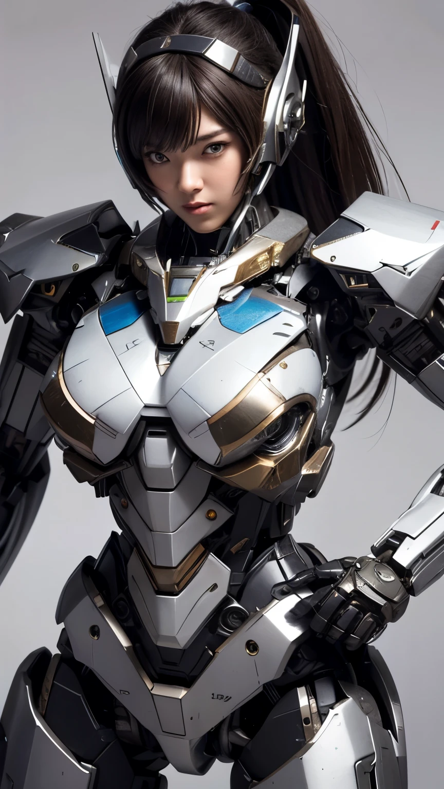 Textured skin, Super Detail, high details, High quality, Best Quality, hight resolution, 1080p, hard disk, Beautiful,(Super Heroine),Oppai Missile,beautiful cyborg woman,Mecha Cyborg Girl,Battle Mode,Girl with a Mecha Body,She wears a battle cyborg mech with a weapon,Fulll body Shot