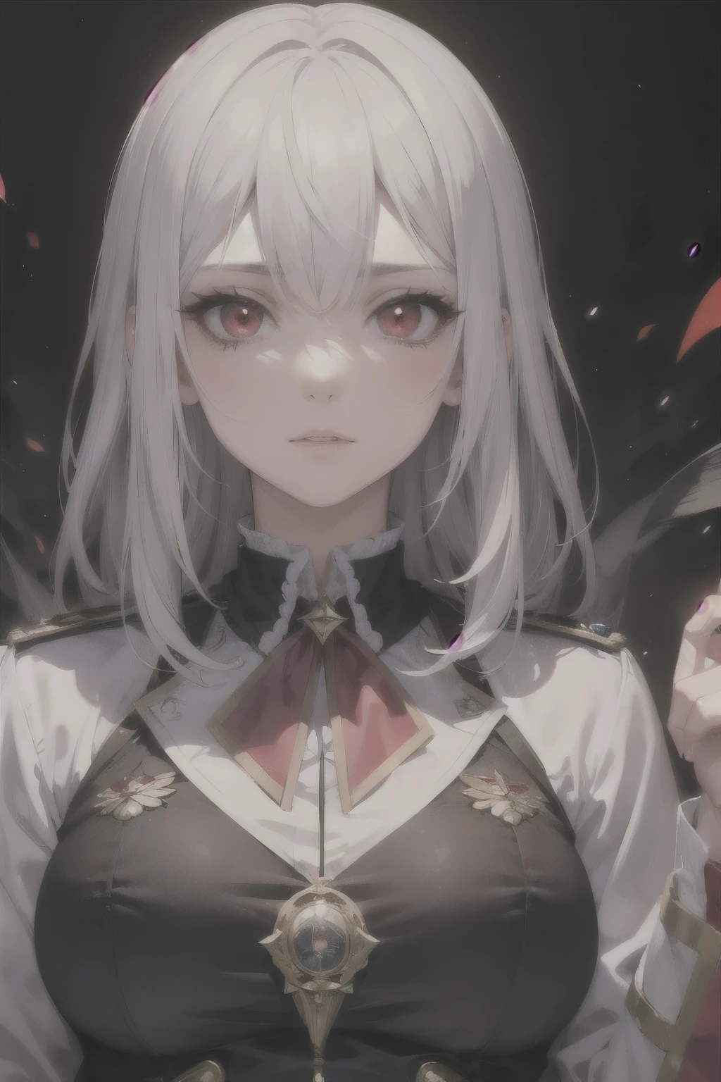 Portrait of a woman,Beautiful face,white hair,Red eyes,Commanding the army