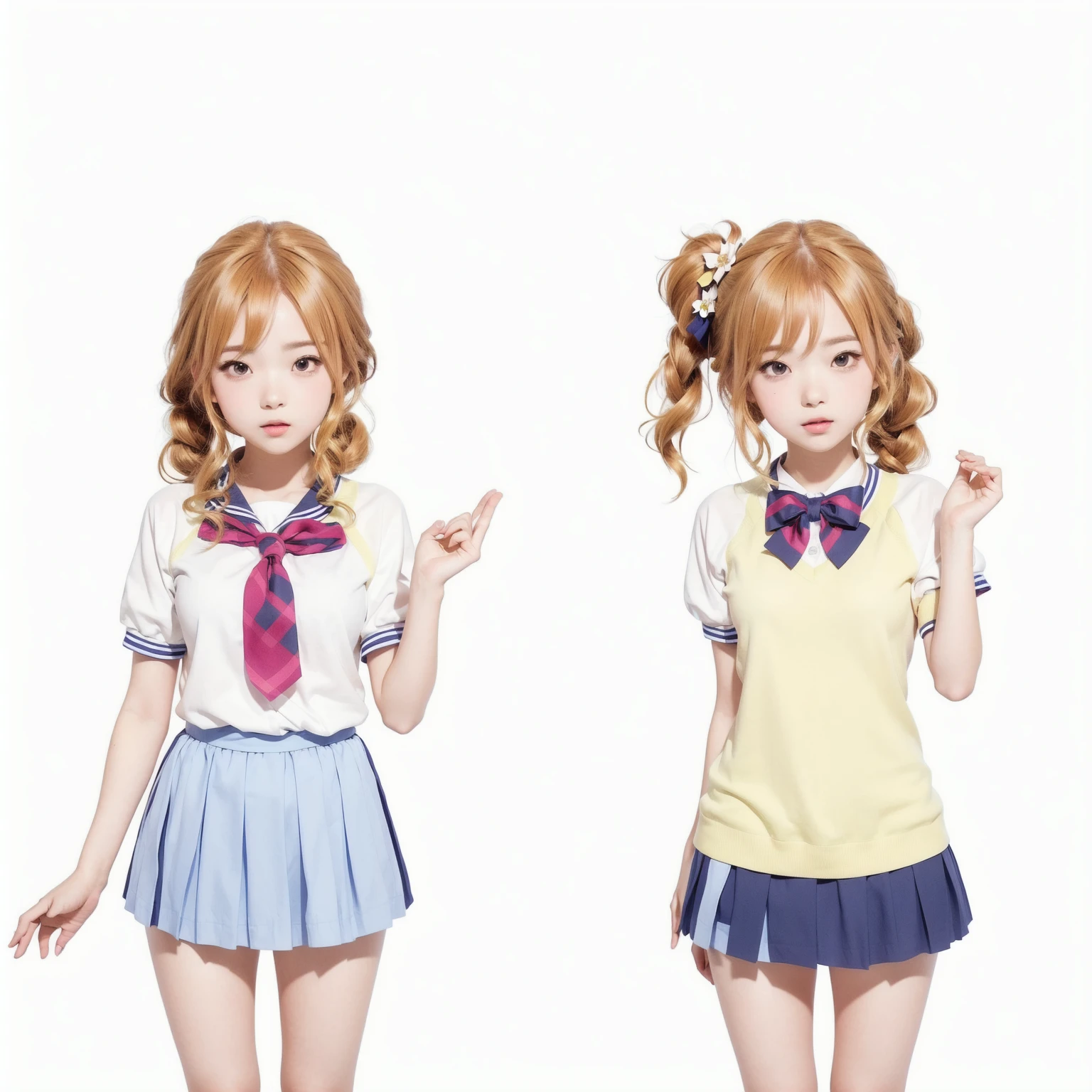 anime characters of a girl and a boy in school uniforms, in style of kyoto animation, official studio anime still, two beautiful anime girls, official anime still, hololive, kyoani, anime cgi style, twintails, rei hiroe, anime girls, still from tv anime, kawaii hq render, kyoto animation still, yuruyuri, various pose
