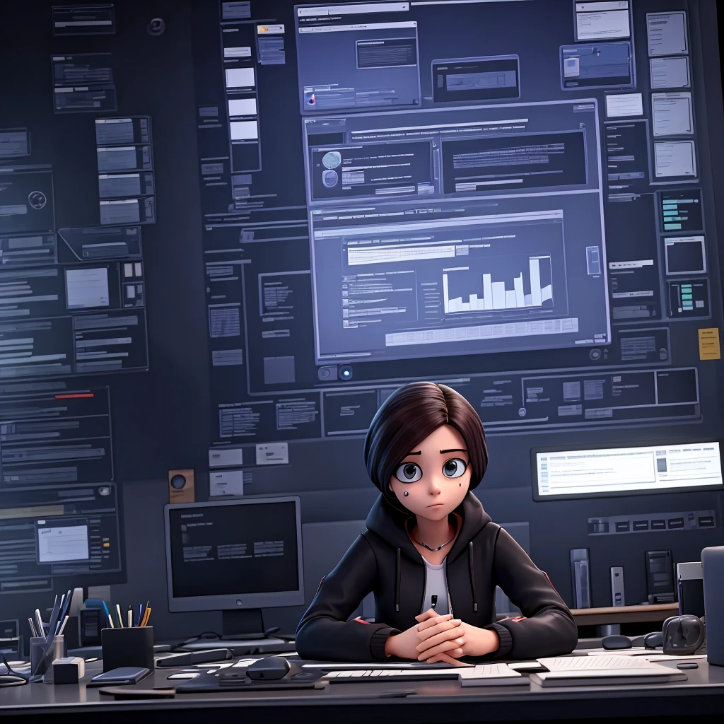 una experta forense analizando evidencias, a hacker collecting information I would love for them to be in an intriguing scene that reflects their teamwork to solve mysterious cases."