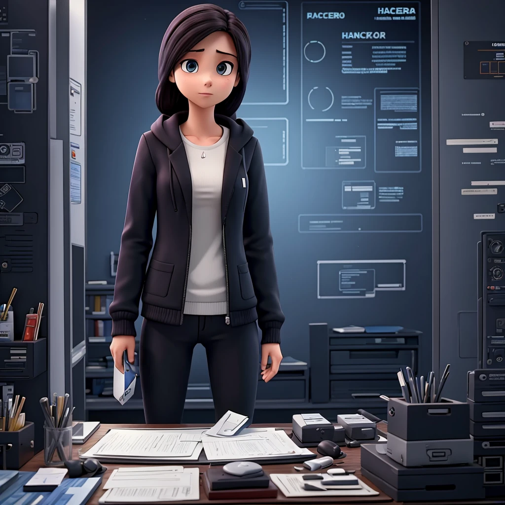 una experta forense analizando evidencias, a hacker collecting information I would love for them to be in an intriguing scene that reflects their teamwork to solve mysterious cases."