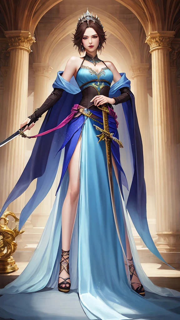 Rosa Farrell,Wearing a cape、Woman holding a sword, princess Final Fantasy, Final Fantasy Dusk Princess, Final Fantasy, Dusk Princess, Rosa Farrell的渲染图, portrait of princess Final Fantasy, Fantasy Costume, Fashion RPG Clothing, Full body close-up, Padmé Adara, Full body fairy, 来自“Final Fantasy 4”, High-quality rendering, Beautiful full body concept art