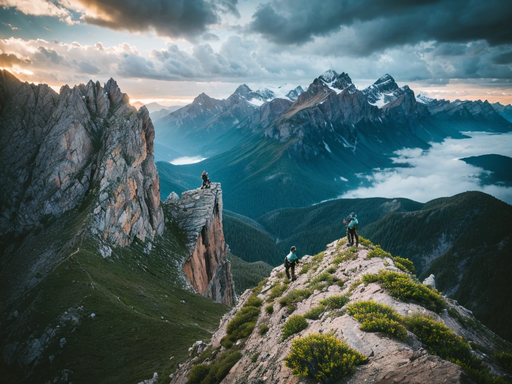 (Realistic:1.37),photograph,landscape,Mountaineering,Man climbing a high mountain,Climbing Gear,Safeguards,High mountain view,Dramatic lighting,Colorful cloudy sky,A sense of adventure,Blurred Background,Strong determination,Wide-angle lens,Cliff,Rocky terrain,Nice views,Endless Horizon,Quiet Solitude,Graceful Movement,The pinnacle of achievement,Natural beauty,jagged peak,Majestic Mountain々,Serene atmosphere,Sweat and patience,top conqueror,Awe-inspiring views,Expedition preparation,Unwavering focus,Wilderness Exploration,dreamlike landscape,unforgettable journey,infinite possibilities,Immerse yourself in nature,Indomitable spirit,Awestruck observers,Unparalleled strength,The invisible height,Quiet Escape.