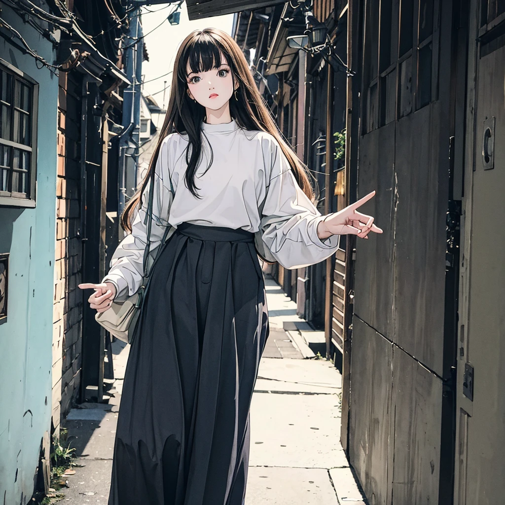 highest quality、masterpiece、High sensitivity、High resolution、One Woman、Looking at me with a frightened expression、In a dimly lit back alley、His clothes were cut with a knife、Covering exposed skin with hands、