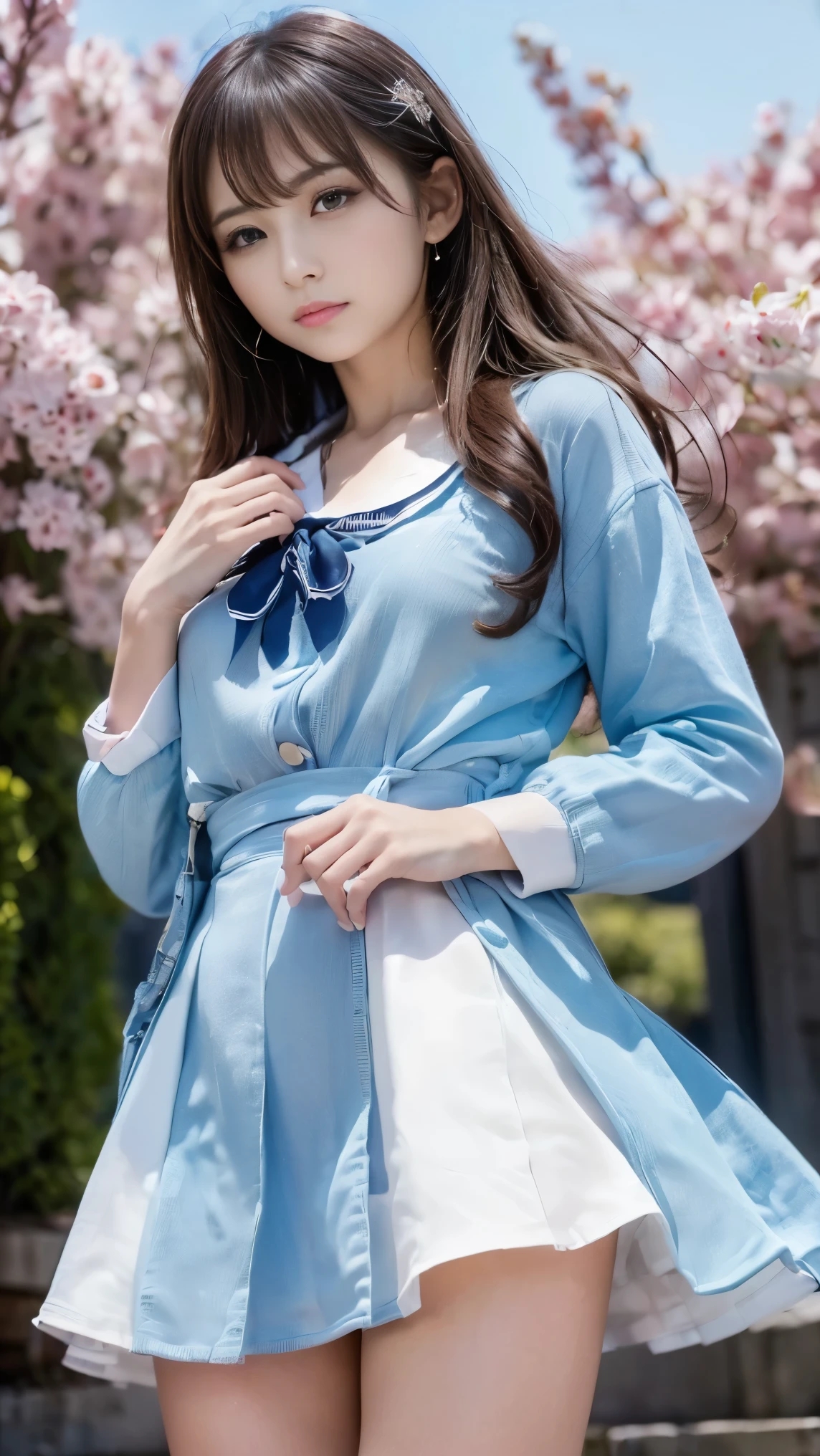 (((Masterpiece，Highest quality，Ultra-high resolution)))，(((極めてdetailed，detailed)))，((Highest quality，8K，16K，))，Japanese，high school girl，Girls&#39; School，Gal，cute，Beauty，Large Breasts，H Cup，sexy，glamorous，Private high school summer uniform，cardigan，blouse(Wearing clothes next to the skin)，mini skirt，loose socks，gymシューズ，gym，lecture hall，((高校の学園祭のミスコンで壇上するhigh school girlが観客と応援している友達に手を振る様子))