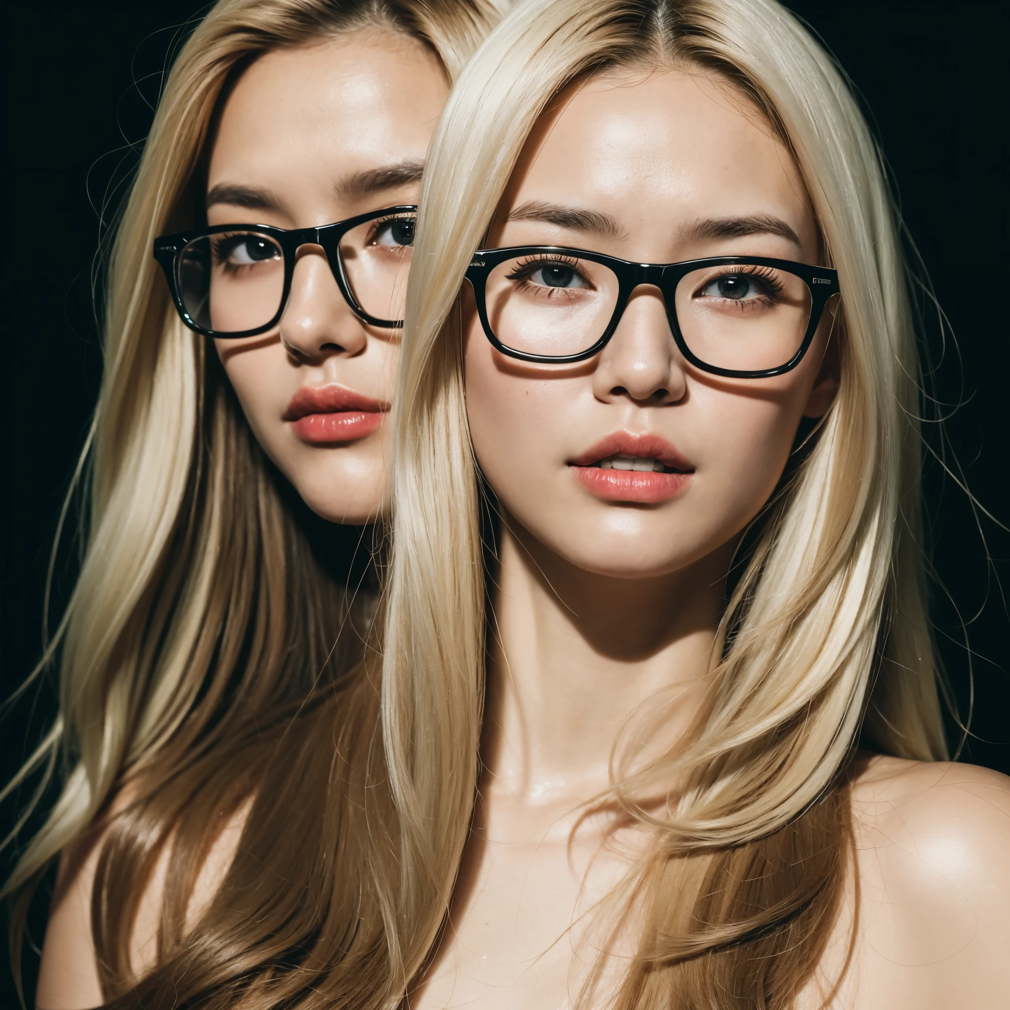 Photo portrait of a beautiful plump woman wearing glasses, long curly blonde hair, about 50 years old, (large frame glasses), (medium shot portrait:1.3), dramatic light, Rembrandt lighting scheme, (hyperrealism:1.2), (8K UHD: 1.2 ) , ( photorealistic:1.2), shot with Canon EOS 5D Mark IV, facial detail, skin texture detail, flawless smooth skin, radiant complexion, smooth touch, even texture, blemish free, radiant appearance, youthful appearance, soft and supple skin , non-porous, perfect skin tone, porcelain complexion, velvety smoothness, moist and fresh skin, natural beauty, healthy and bright skin, standing on the road