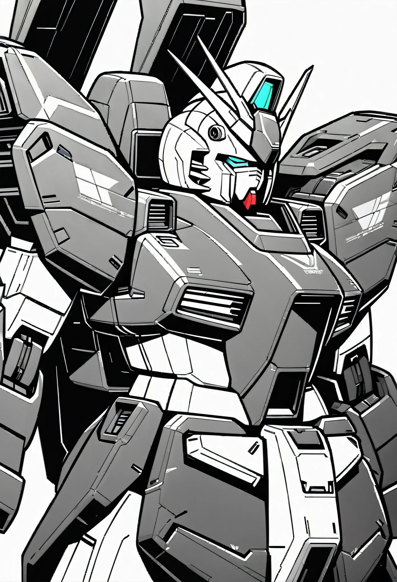 (masterpiece),(Highest quality),(High resolution),(((Line art))),(((Monochrome))),8k,wallpaper,soft-edge,Gundam,Mobile Suit,(Detailed depiction of the face),Clear lines,Twin Eye,((No background))