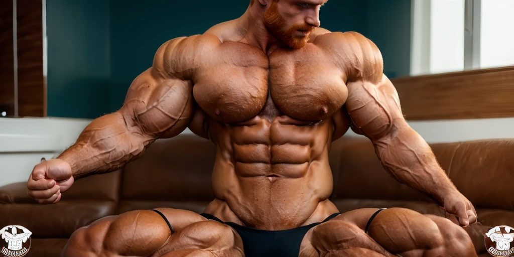 (perfect man:1.5), (ginger:1.2), slight beard, hairy, vascular, realistic, posing, muscle bimbo, wearing a black jockstrap, extraordinary attractive European man with radiant blue eyes, (muscular:1.5), ginger, (defined muscles:1.5), rippling chest,