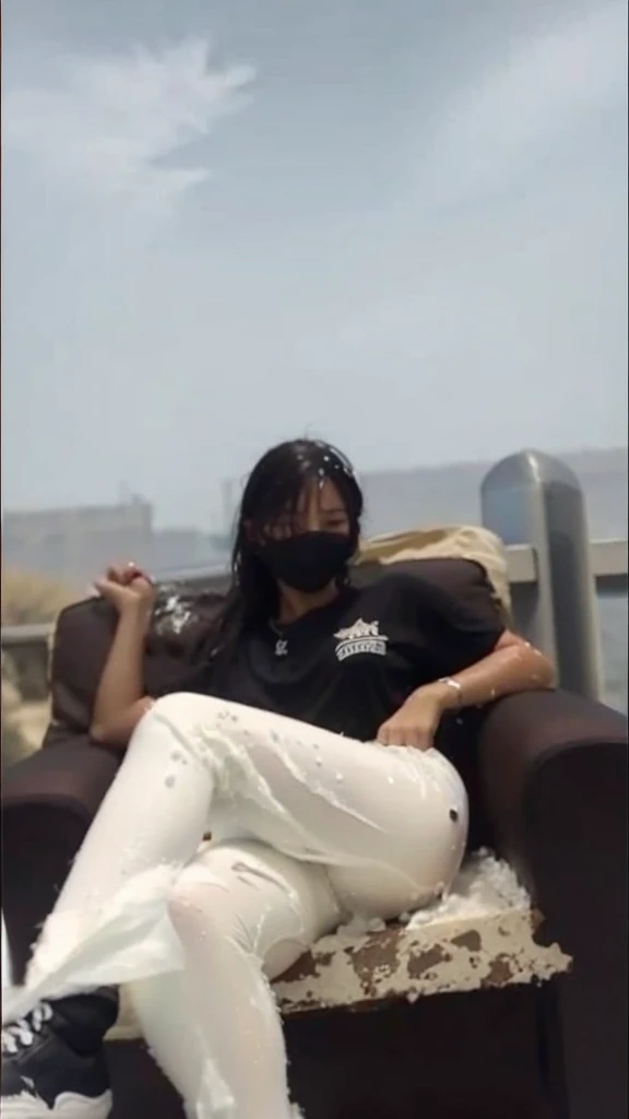 Thick thighs, sweaty, glistening skin, covered in cum, drooling, wet clothes