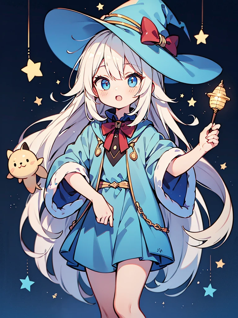 hyper cute shota,light blue witch hat,light blue loose long hair,