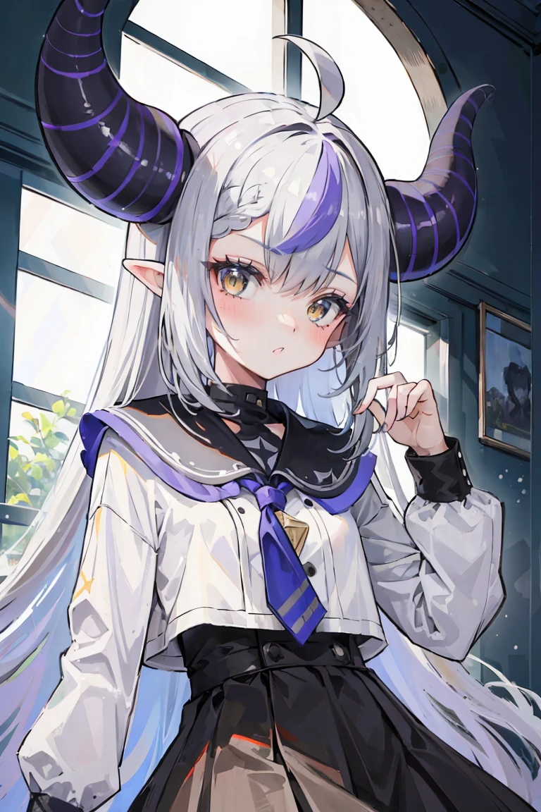 (((Highest quality, masterpiece, One girl))), Gray Hair, Long Hair, Open your mouth, View your viewers, indoor, young, Full Dark Star