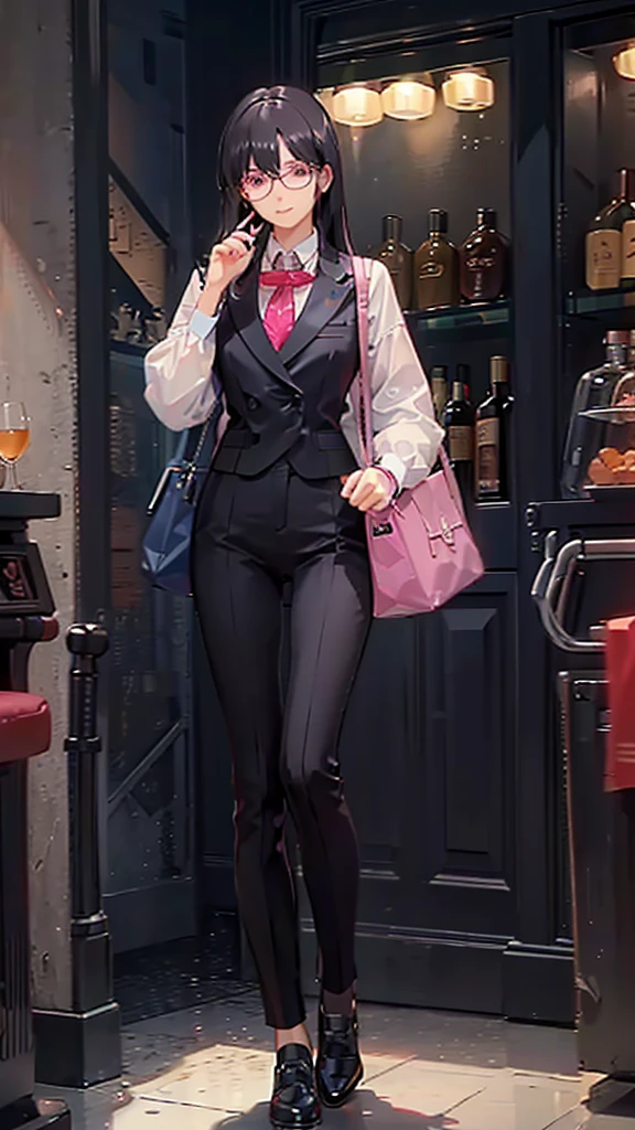Black Hair Straight Hair Long Hair whisky cheers suit Glasses Pink Eyes