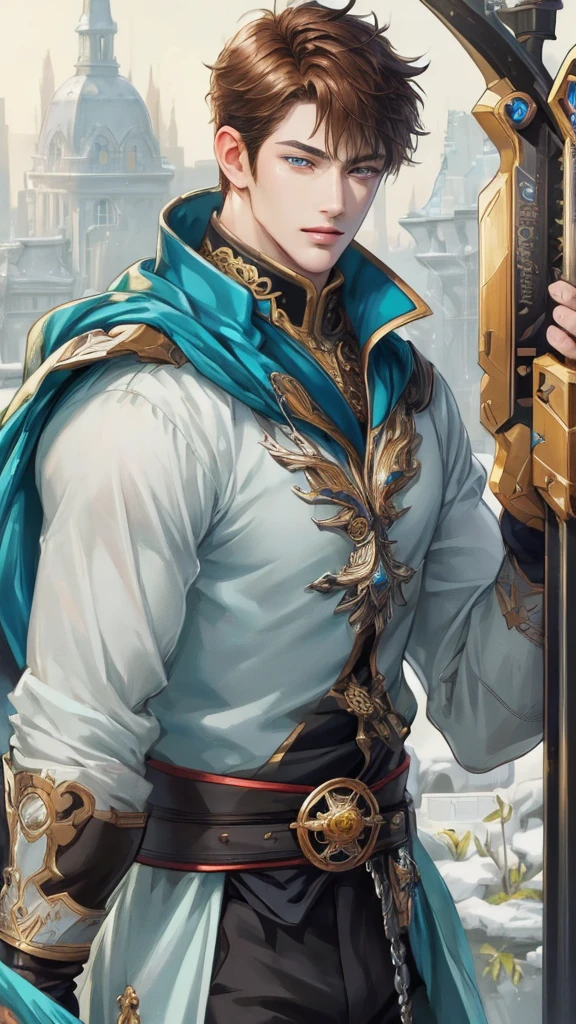 ( A high resolution, ultra - detailed, HighDynamicRange), tmasterpiece, Best quality at best, gaming character , Short hair details, (Handsome men),Anime eyes, Mobile legendary heroes, detailed scene, Detailed characters,(Pointed Opal'of clotheagia,((cleanness,hair sparkling like diamonds))