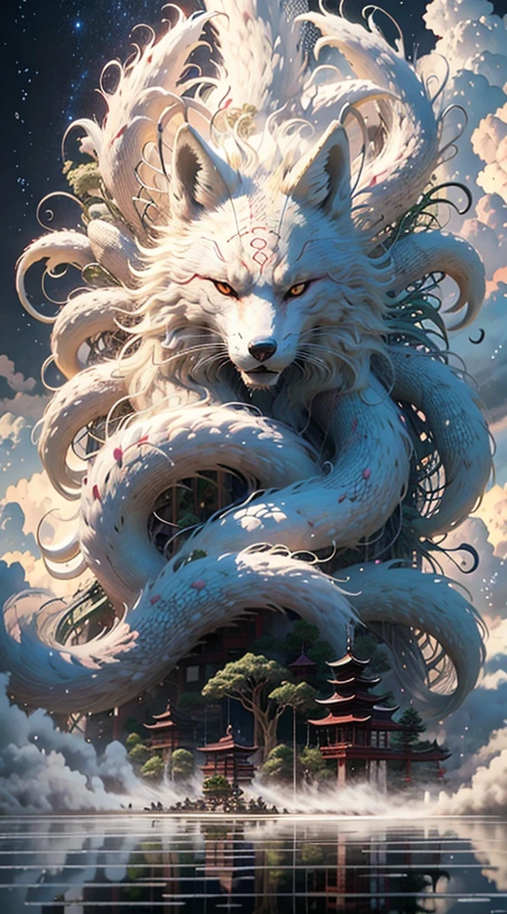 god殿の前に立っている、white、Nine-tailed fox、god々Shii、