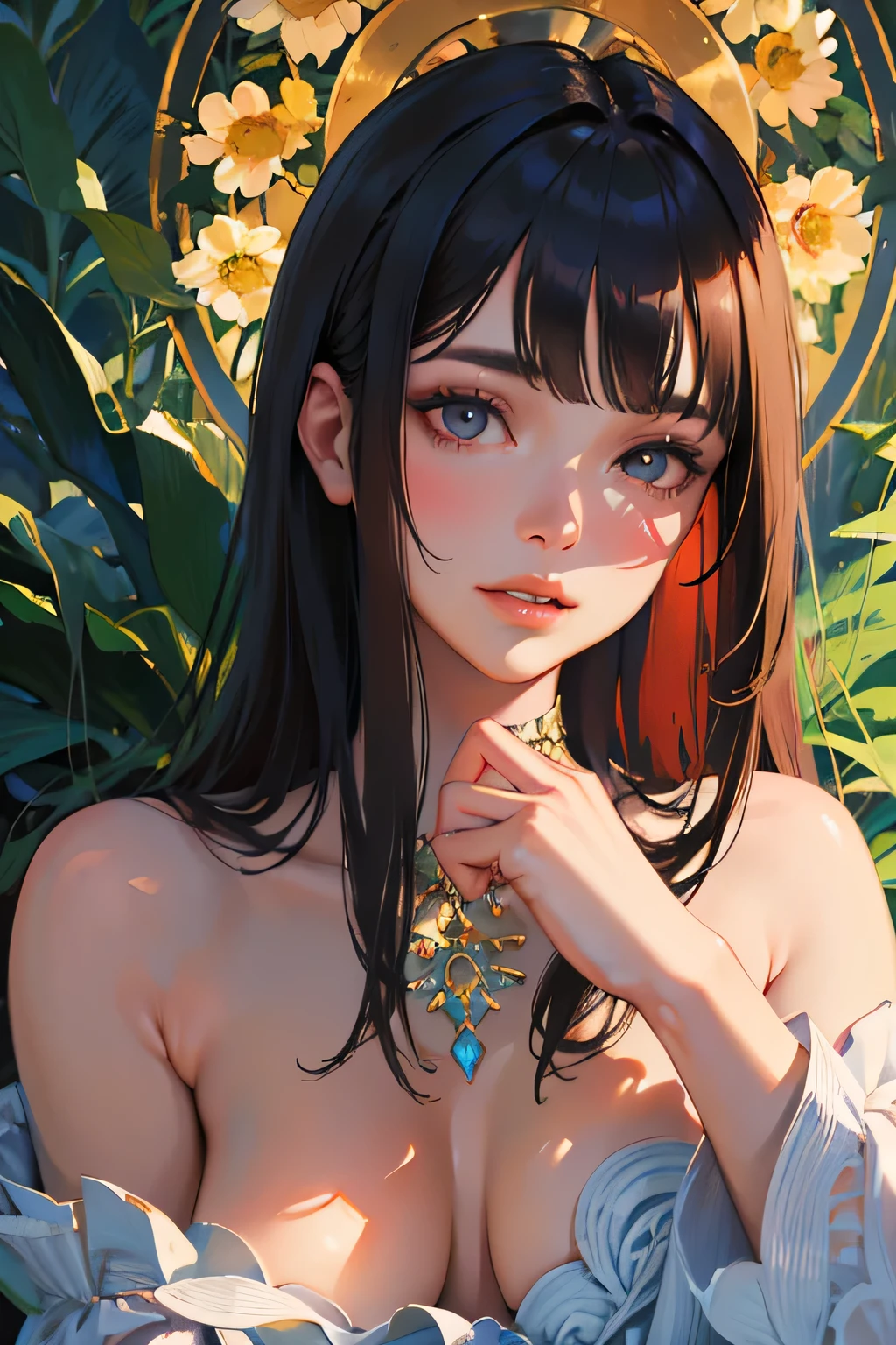 masterpiece, top quality, super detailed, high resolution, (realistic, photorealistic:1.37), excellent anatomy, beautiful 1 woman, (4K,8K), oil painting, soft sunlight, vivid colors, beautiful detailed eyes, beautiful detailed lips, a flowing dress, gentle wind, blooming flowers, peaceful ambiance, painting style, warm tones, natural lighting, adult lady, best light, best shadow, perfect face, highly detailed,