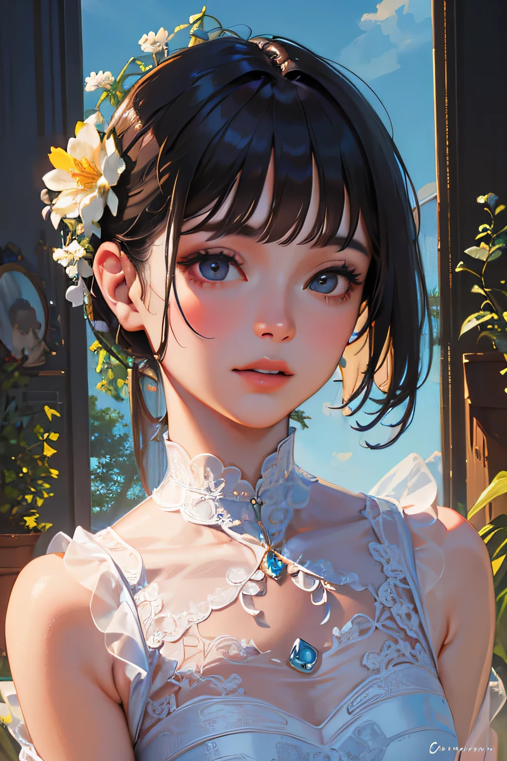 masterpiece, top quality, super detailed, high resolution, (realistic, photorealistic:1.37), excellent anatomy, beautiful 1 woman, (4K,8K), oil painting, soft sunlight, vivid colors, beautiful detailed eyes, beautiful detailed lips, a flowing dress, gentle wind, blooming flowers, peaceful ambiance, painting style, warm tones, natural lighting, adult lady, best light, best shadow, perfect face, highly detailed,
