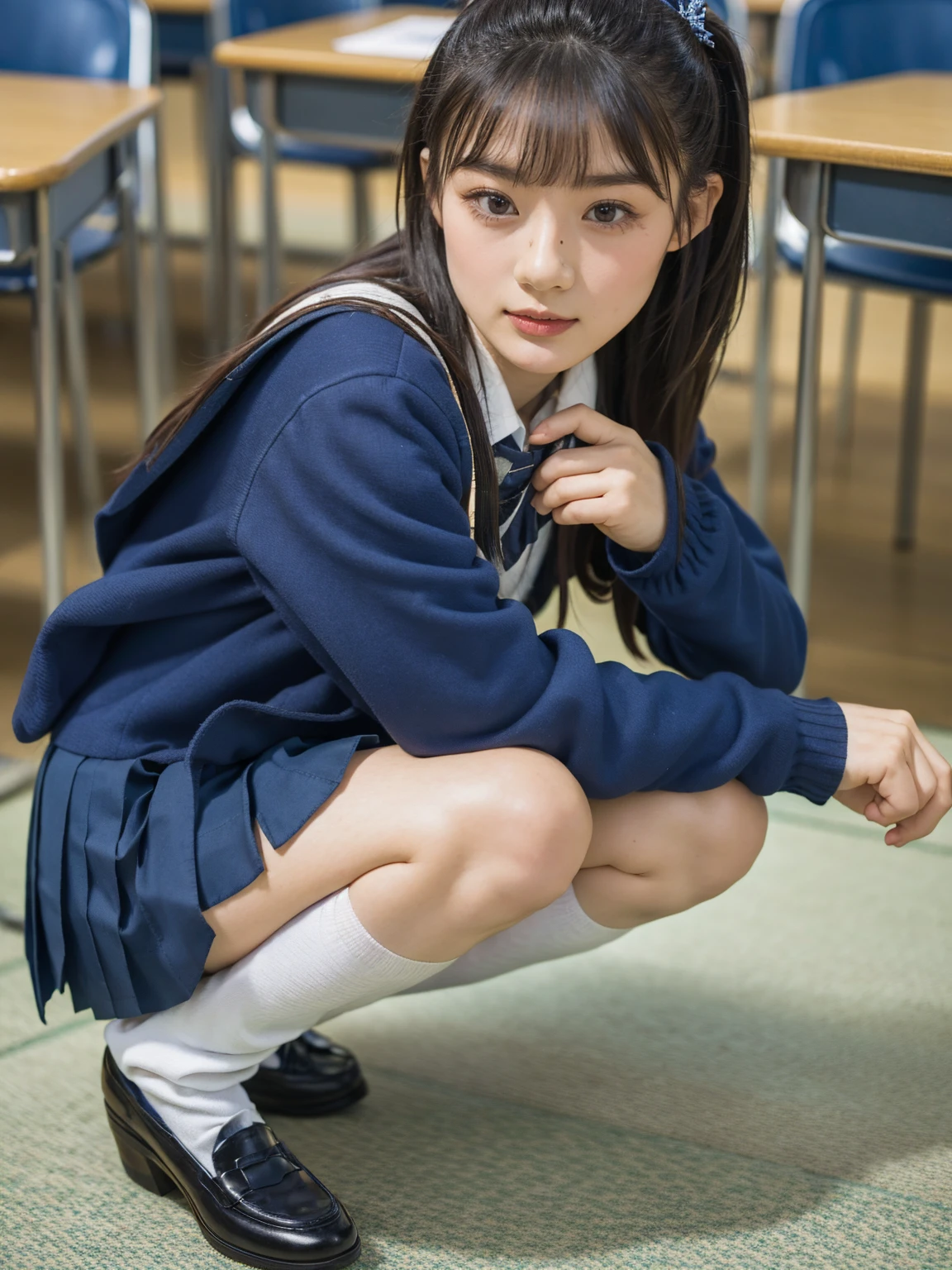 (photorealistic:1.4), best quality, masterpiece, raw 32k photo, (extremely detailed japanese beautiful girl), (extremely detailed eyes:1.2), (cute face:1.2), ultra-detailed, ultra high res, amazing, BREAK,squatting,
(school uniform:1.5), (full body:1.2), detailed school girl, (disneyland:1.3), beautiful detailed girl, bangs, cute face, miniskirt,loafers