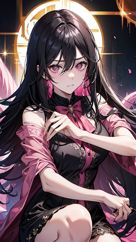 Black Hair Straight Hair Long Hair whisky Glasses Pink Eyes drinking party
