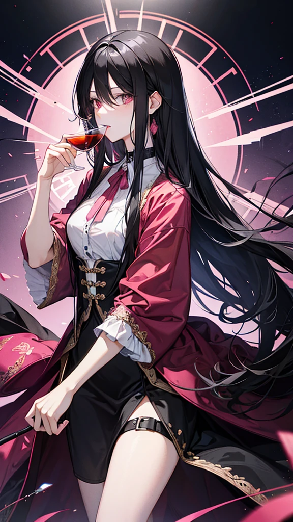 Black Hair　Straight Hair　Long Hair　whisky　Glasses　Pink Eyes　drinking party
