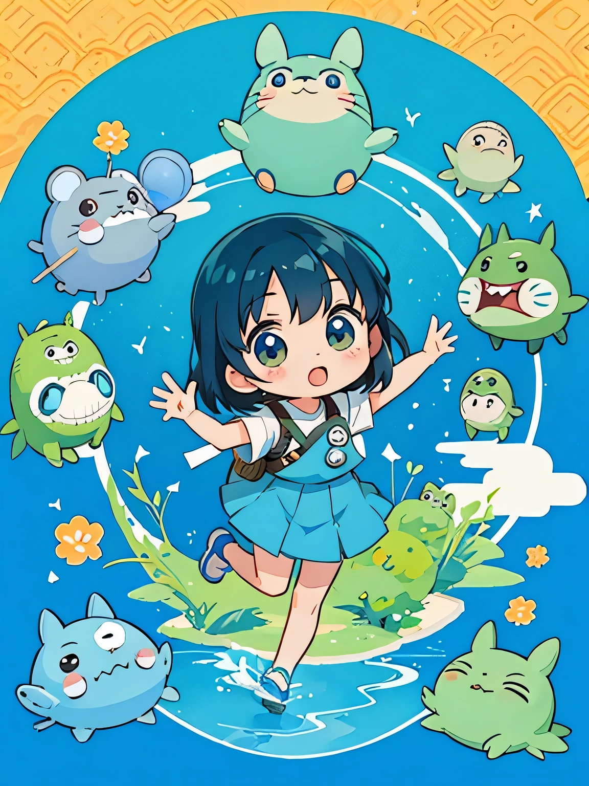 Fujio Akatsuka style、Kawaii Design, most beautiful girl ever、Chibi, (((expedition)))、Totoro, Blue Earth